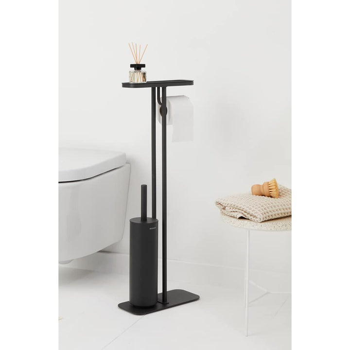 Brabantia MindSet Toilet Butler (Mineral Infinite Gray) Bathroom Toilet Stand with Shelf, Toilet Roll Holder & Toilet Brush, Non-slip Toilet Organizer Toilet Butler Stand Mineral Infinite Grey