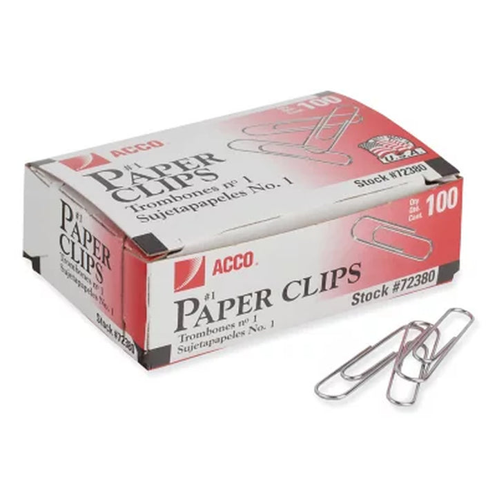 ACCO - Paper Clips, #1 Size, Smooth, 100 Count - 10 Pack