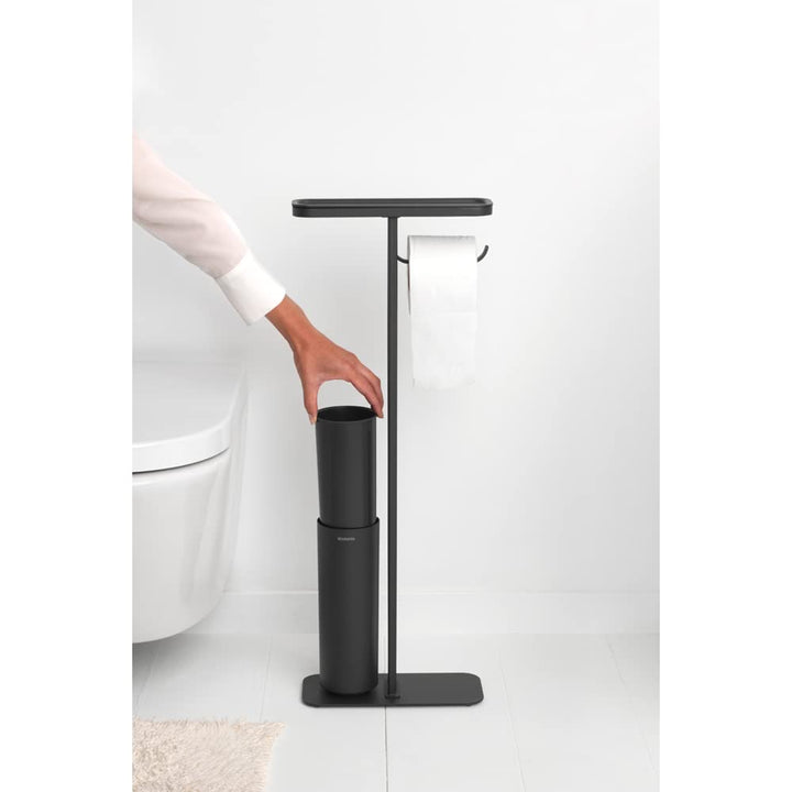 Brabantia MindSet Toilet Butler (Mineral Infinite Gray) Bathroom Toilet Stand with Shelf, Toilet Roll Holder & Toilet Brush, Non-slip Toilet Organizer Toilet Butler Stand Mineral Infinite Grey