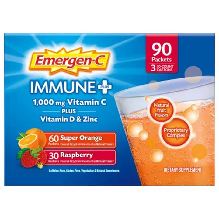 Emergen-C Dietary Supplement Drink Mix, Super Orange & Raspberry, 90 Ct.