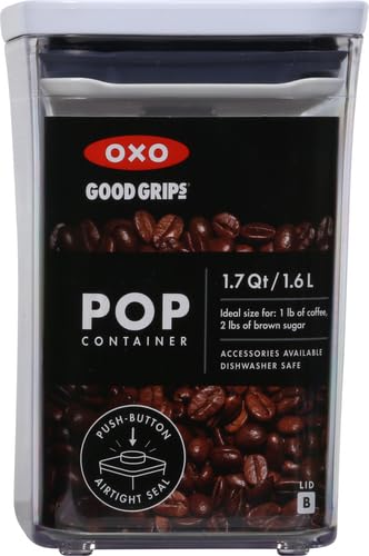 OXO Good Grips POP Container – Airtight 1.7 Qt for Coffee and More Food Storage, Rectangle, Clear 1.7 Qt - Rectangle - Coffee