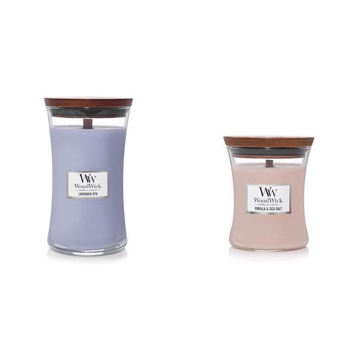 WoodWick Lavender Spa Large Hourglass Candle & Vanilla & Sea Salt Medium Hourglass Candle, 9.7 oz.