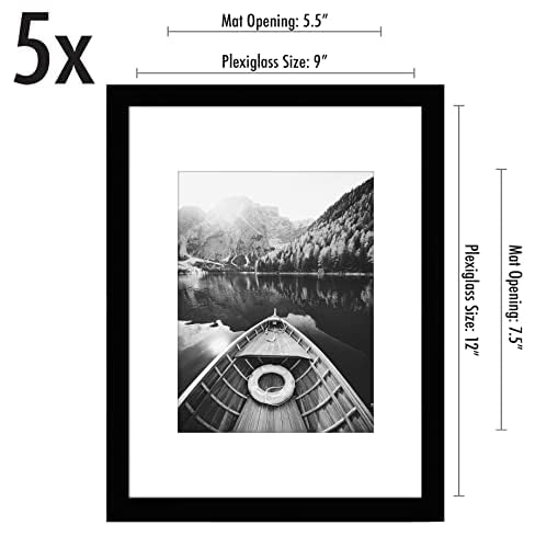 Americanflat 12x16 Picture Frame with Polished Plexiglass - Set of 5 - Use as 8.5x11 Frame with Mat or 12x16 Frame Without Mat - Galleria Collection - Gallery Wall Frame Set for Wall Display - White