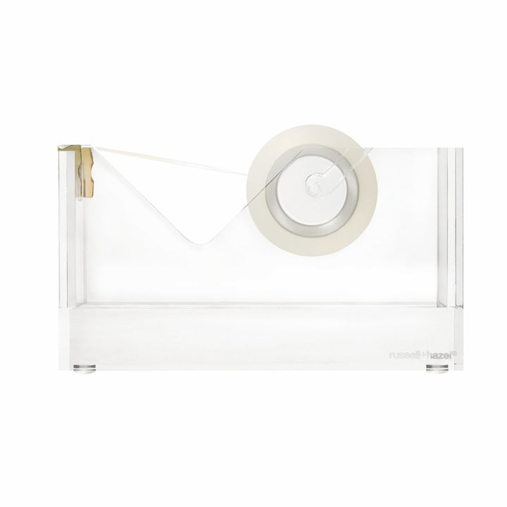 russell+hazel Acrylic Tape Dispenser, Clear with Gold-Toned Hardware, 1-13/16” x 6” x 3-3/8” (31734) Weighted Tape Dispenser