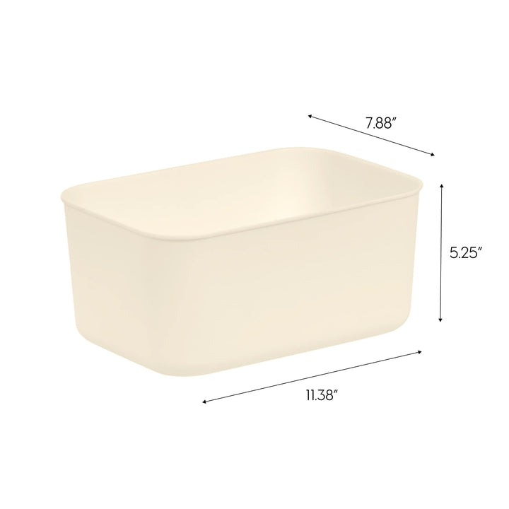 IRIS USA Plastic Modular Basket Bin & Lid, Combo (S/M/L), Stackable Lidded Storage Organizer Bins for-Kitchen-Bathroom and Bedroom, Off White Snap-on Lid