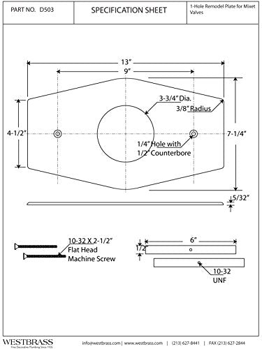 Westbrass One-Hole Remodel Plate for Mixet, Polished Brass, D503-03