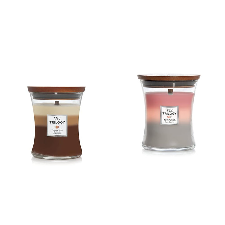 WoodWick Medium Hourglass Candle, Cafe Sweets & Medium Hourglass Candle, Shoreline - Premium Soy Blend Wax, Pluswick Innovation Wood Wick, Made in USA