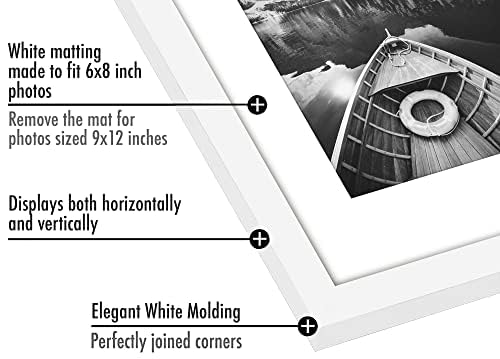 Americanflat 12x16 Picture Frame with Polished Plexiglass - Set of 5 - Use as 8.5x11 Frame with Mat or 12x16 Frame Without Mat - Galleria Collection - Gallery Wall Frame Set for Wall Display - White