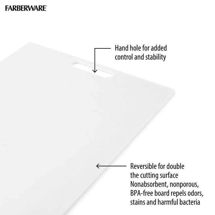 Farberware Extra-Large Plastic Cutting Board, Dishwasher- Safe Poly Chopping Board for Kitchen Meal Prep with Easy Grip Handle, 12-inch by 18-inch, White