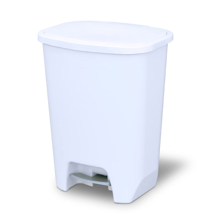 Glad 13 Gallon Trash Can | Plastic Kitchen Waste Bin with Odor Protection of Lid | Hands Free with Step On Foot Pedal and Garbage Bag Rings, 13 Gallon, White