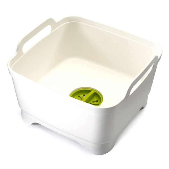 Joseph Joseph Wash & Drain Kitchen Dish Tub Wash Basin with Handles and Draining Plug, 9 liters, White White/Green