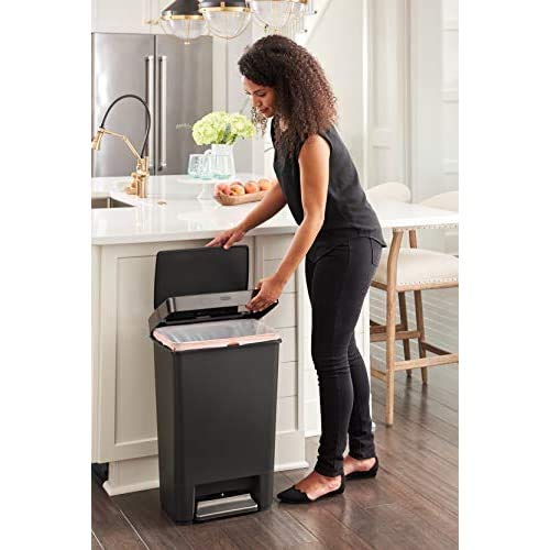 Rubbermaid Premier Series II Step-on Trash Can for Home and Kitchen, with Lid Lock and Slow Close, 13 Gallon, Charcoal, for Home/Kitchen/Hotel/Lobby/Office 13G - Classic Plastic