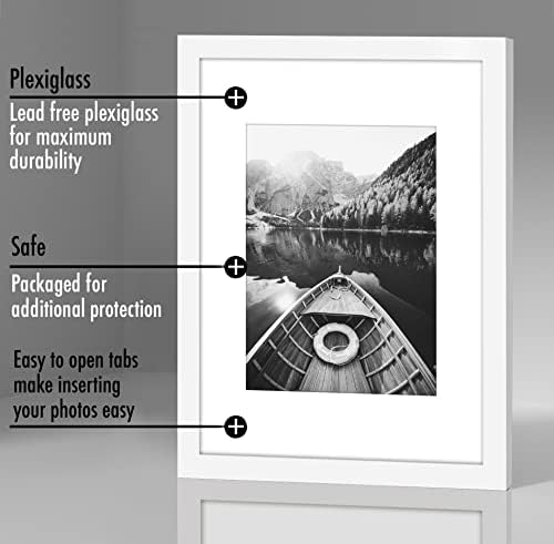 Americanflat 12x16 Picture Frame with Polished Plexiglass - Set of 5 - Use as 8.5x11 Frame with Mat or 12x16 Frame Without Mat - Galleria Collection - Gallery Wall Frame Set for Wall Display - White