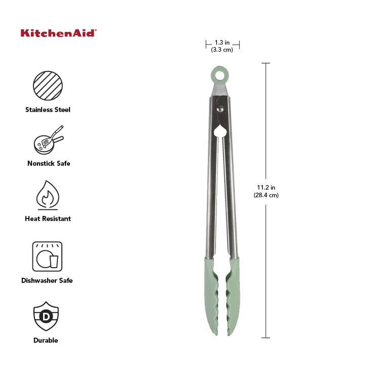 KitchenAid Gourmet Silicone-Tipped Stainless Steel Tongs, 12 Inch, Pistachio