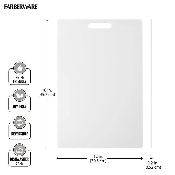 Farberware Extra-Large Plastic Cutting Board, Dishwasher- Safe Poly Chopping Board for Kitchen Meal Prep with Easy Grip Handle, 12-inch by 18-inch, White