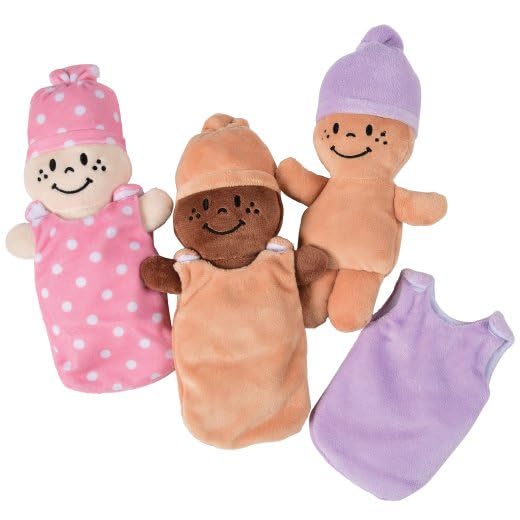 Creative Minds Basket of Babies with 3 Super Soft 9" Plush Doll Toys for Babies and Kids, Plush Multicultural Sensory Babies Toy Set with Basket, Orange, Purple, Pink 3 Pack