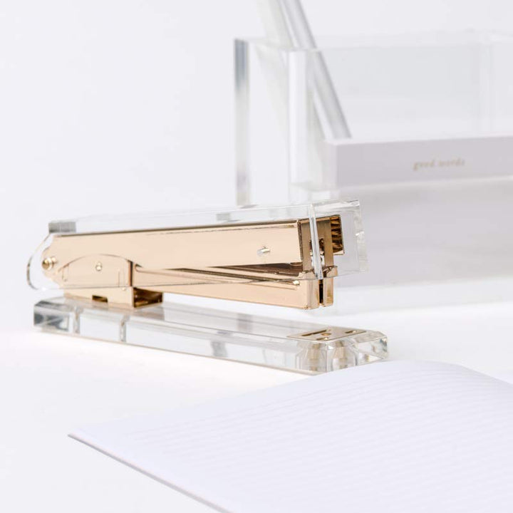 russell+hazel Acrylic Stapler, Clear with Gold-Toned Hardware, 1.375” x 2.75” x 6”