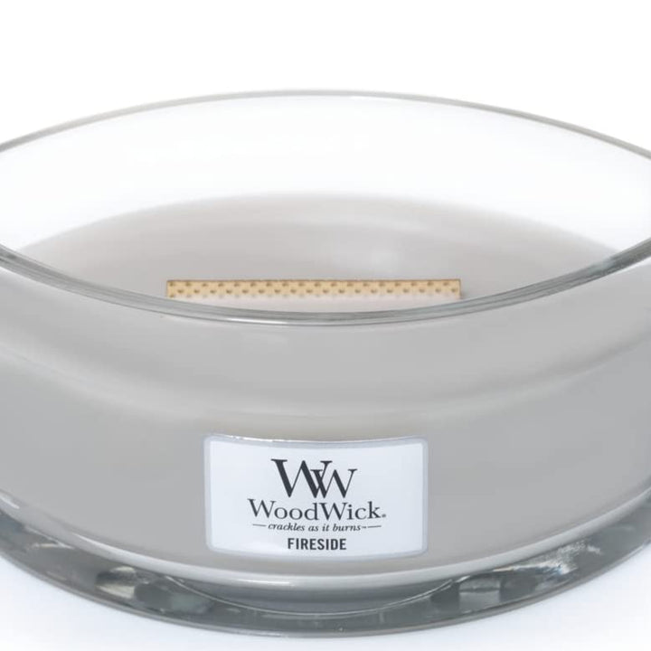 Woodwick Ellipse Scented Candle, Fireside, 16oz | Up to 50 Hours Burn Time & Medium Hourglass Candle, Evening Bonfire - Premium Soy Blend Wax, Pluswick Innovation Wood Wick, Made in USA