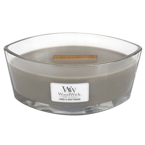 Woodwick Ellipse Scented Candle, Vanilla & Sea Salt, 16oz | Up to 50 Hours Burn Time & Ellipse Scented Candle, Sand & Driftwood, 16oz | Up to 50 Hours Burn Time Single Pour VANILLA SEA SALT Candle + Candle, Sand & Driftwood