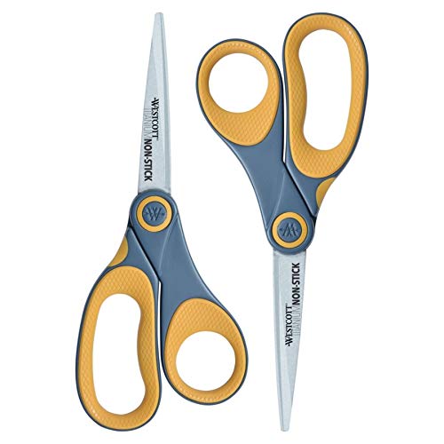 Westcott 8" Straight Titanium Bonded Non-Stick Scissors with Adjustable Glide Feature 2 Pack (16550), Grey/Yellow