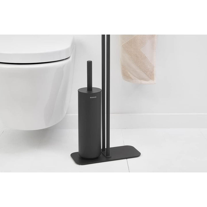 Brabantia MindSet Toilet Butler (Mineral Infinite Gray) Bathroom Toilet Stand with Shelf, Toilet Roll Holder & Toilet Brush, Non-slip Toilet Organizer Toilet Butler Stand Mineral Infinite Grey