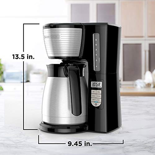 BLACK+DECKER 12-Cup Thermal Programmable Coffee maker, Brew Strength Selector, Auto-clean, Black and Silver CM2045B