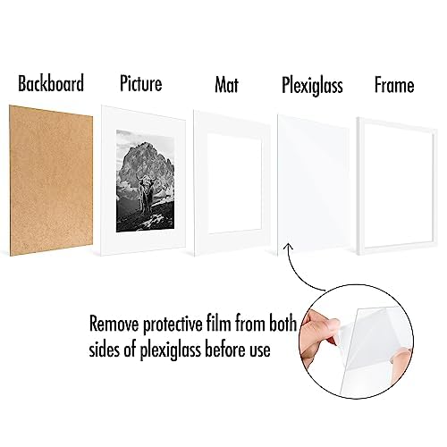 Americanflat 12x16 Picture Frame with Polished Plexiglass - Set of 5 - Use as 8.5x11 Frame with Mat or 12x16 Frame Without Mat - Galleria Collection - Gallery Wall Frame Set for Wall Display - White