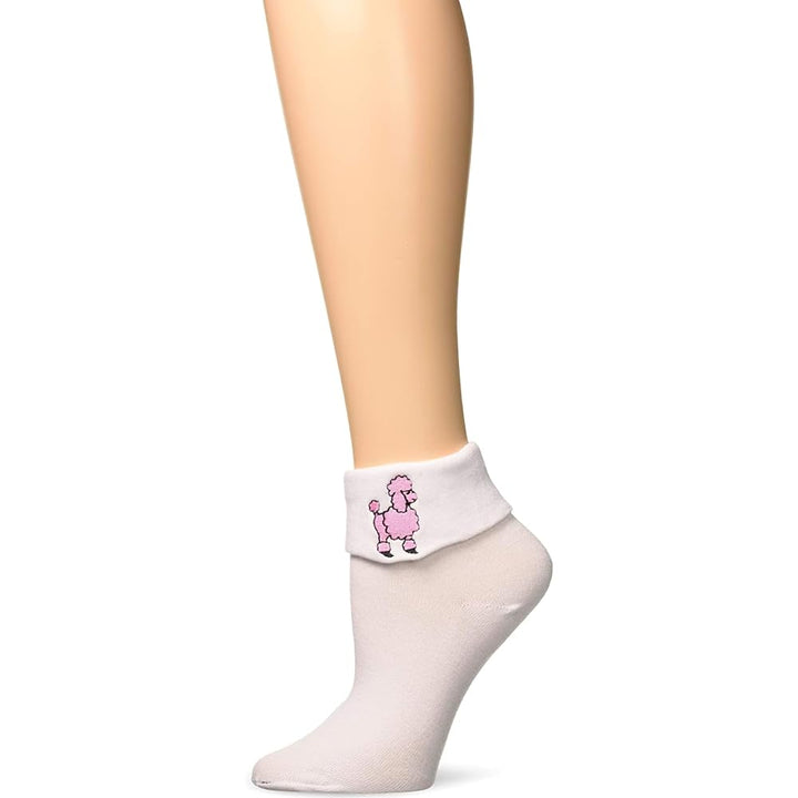 White Sock Hop Socks with Pink Poodle Design - Adult Size - Ideal for Everyday Wear 00