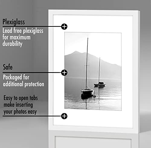 Americanflat 12x16 Picture Frame with Polished Plexiglass - Set of 5 - Use as 8.5x11 Frame with Mat or 12x16 Frame Without Mat - Galleria Collection - Gallery Wall Frame Set for Wall Display - White