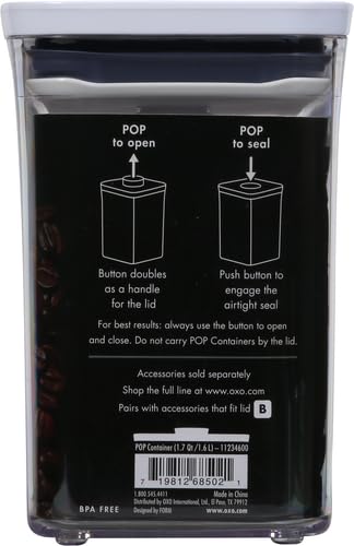 OXO Good Grips POP Container – Airtight 1.7 Qt for Coffee and More Food Storage, Rectangle, Clear 1.7 Qt - Rectangle - Coffee