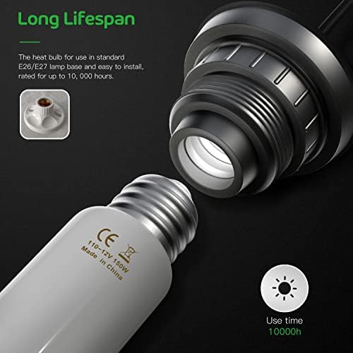 Simple Deluxe 150W 2 Pack Ceramic Heat Emitter, Non-Light Emitting Heat Lamp for Amphibian Pet Terrariums, Chameleons, Lizards, Snakes, and Incubating Chickens White 150W (D-85mm)