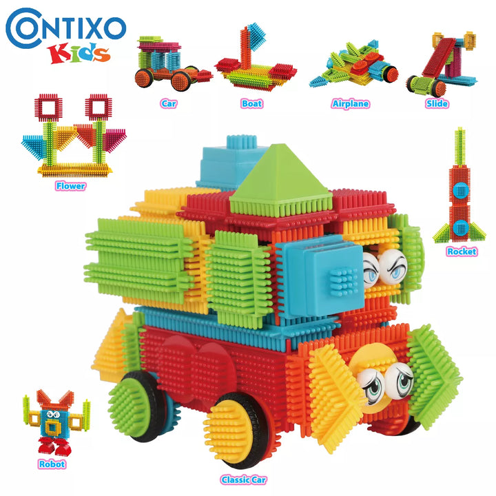 Contixo STEM Building Toys, ST6 100 Pcs Bristle Shape 3D Tiles Set Construction Learning Stacking Educational Blocks, Creativity beyond Imagination