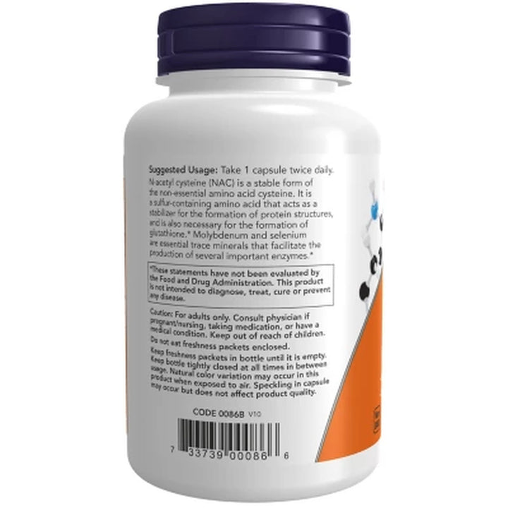 NOW Supplements NAC N-Acetyl Cysteine 600 Mg. with Selenium & Molybdenum Capsules 250 Ct.