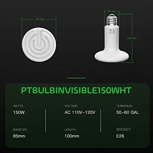 Simple Deluxe 150W 2 Pack Ceramic Heat Emitter, Non-Light Emitting Heat Lamp for Amphibian Pet Terrariums, Chameleons, Lizards, Snakes, and Incubating Chickens White 150W (D-85mm)