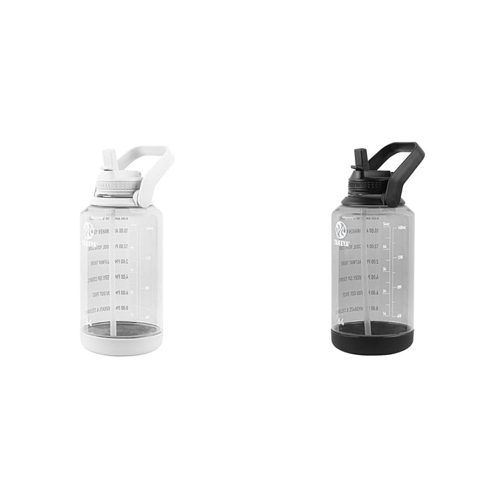 Takeya 64 oz Motivational Water Bottle with Straw Lid Bundle - Cloud White and Stormy Black Tritan Plastic Bottles