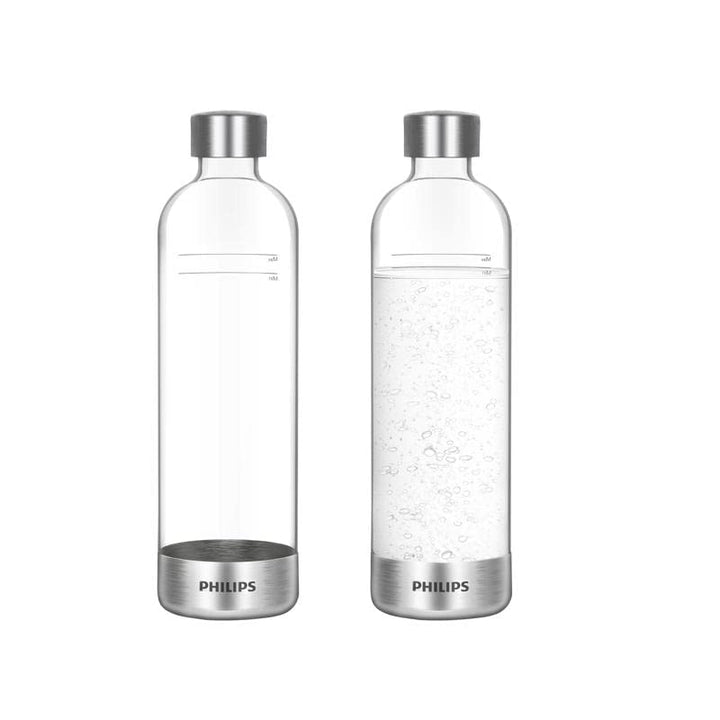 PHILIPS Carbonating Bottles, 1L Twin Pack Reusable PET Sparkling Water Bottles Compatible Sparkling Water Maker, 2 Pack Twin Pack Stainless Bottles