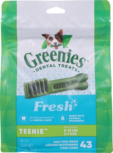 Greenies TEENIE Natural Dental Care Dog Treats Mint Fresh Flavor, 12 oz. Pack (43 Treats) 43 Count (Pack of 1)