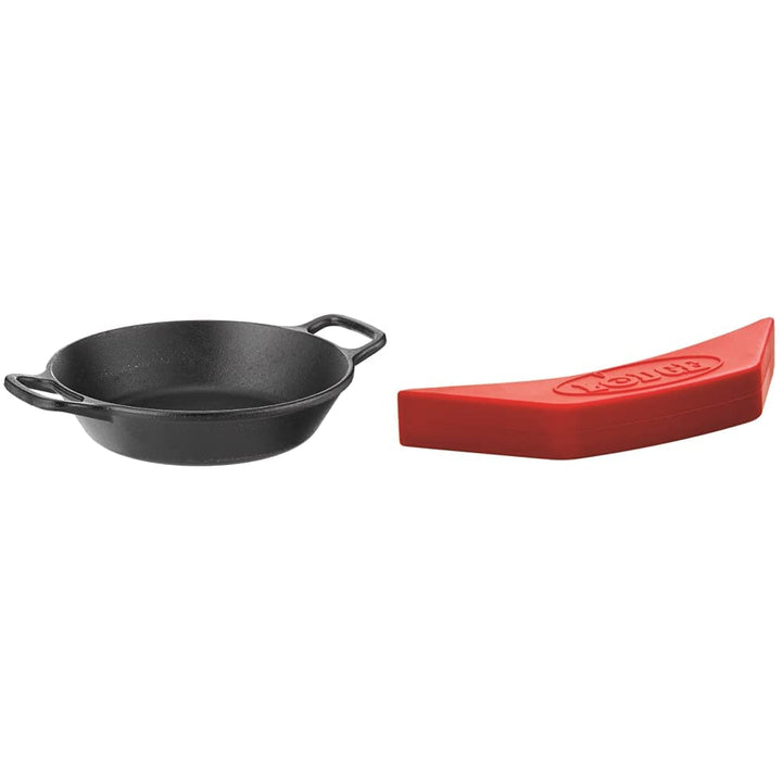 Lodge L10SKL Cast Iron Pan, 12", Black & ASAHH41 Silicone Assist Handle Holder, Red 12 Inch Handle Pan + Holder, Red