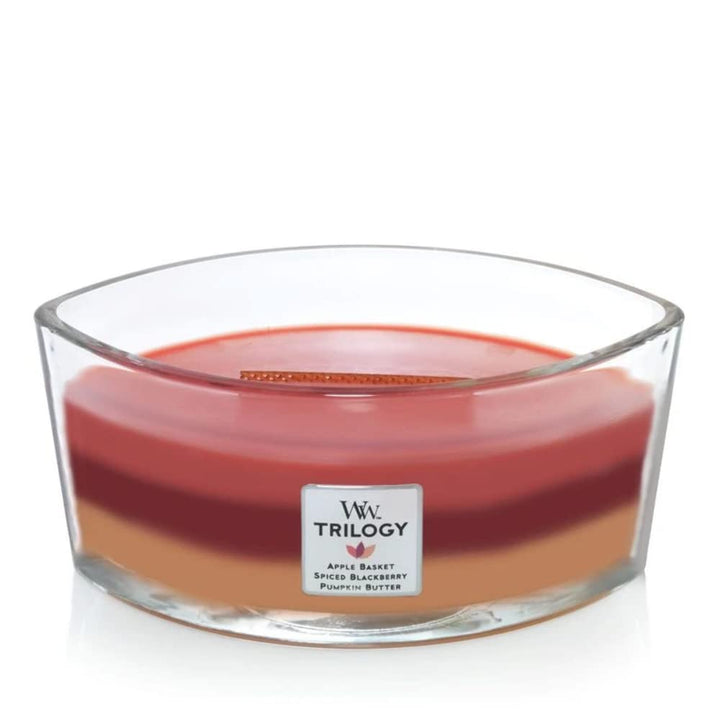 Woodwick Ellipse Scented Candle, Vanilla & Sea Salt, 16oz | Up to 50 Hours Burn Time & Ellipse Scented Candle, Autumn Harvest Trilogy, 16oz | Up to 50 Hours Burn Time Ellipse + Candle, Autumn Harvest Trilogy