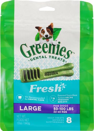 Greenies Large Natural Dental Care Dog Treats Fresh Flavor, 12 oz. Pack (8 Treats) 12 Ounce (Pack of 1)