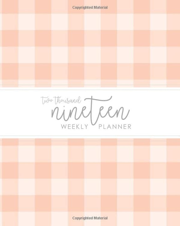 2019 Weekly Planner: Daily Weekly Monthly Agenda Calendar Schedule Organizer | Blush Pink Gingham Buffalo Check Cover With Grey Lettered Calligraphy | January 2019 through December 2019