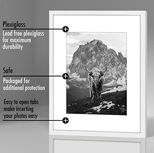 Americanflat 12x16 Picture Frame with Polished Plexiglass - Set of 5 - Use as 8.5x11 Frame with Mat or 12x16 Frame Without Mat - Galleria Collection - Gallery Wall Frame Set for Wall Display - White