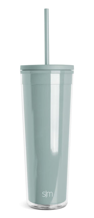 Simple Modern Plastic Tumbler with Lid and Straw | Reusable BPA Free Iced Coffee Cups Double Wall Smoothie Cup | Gifts for Women Men Him Her | Classic Collection | 24oz | Sea Glass Sage