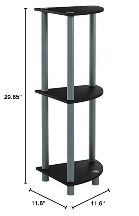 Furinno Turn-N-Tube 4-Tier Corner Display Rack Multipurpose Shelving Unit, Dark Brown Grain/Black 4-Tier Round Tube