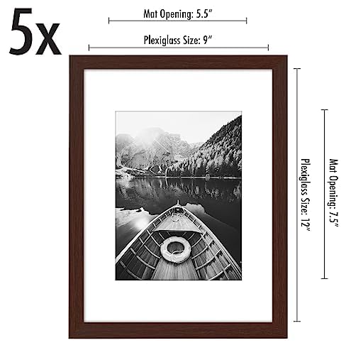 Americanflat 12x16 Picture Frame with Polished Plexiglass - Set of 5 - Use as 8.5x11 Frame with Mat or 12x16 Frame Without Mat - Galleria Collection - Gallery Wall Frame Set for Wall Display - White