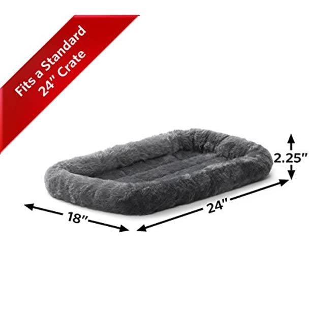 MidWest Homes for Pets Bolster Dog Bed 24L-Inch Gray Dog Bed or Cat Bed w/ Comfortable Bolster | Ideal for Small Dog Breeds & Fits a 24-Inch Dog Crate | Easy Maintenance Machine Wash & Dry Grey