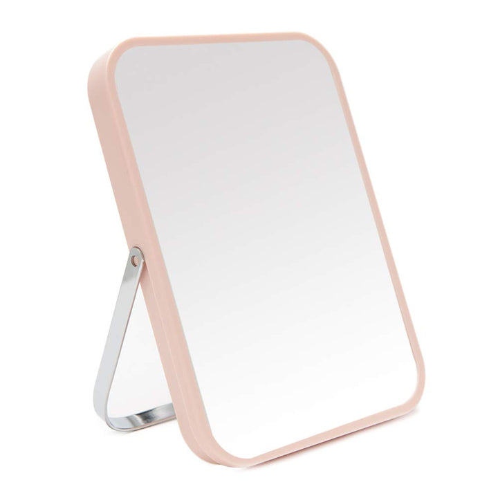 YEAKE Table Desk Vanity Makeup Mirror,8-Inch Portable Folding Mirror with Metal Stand 90Adjustable Rotation Tavel Make Up Mirror Hanging Bathroom for Shower Shaving(Pink)