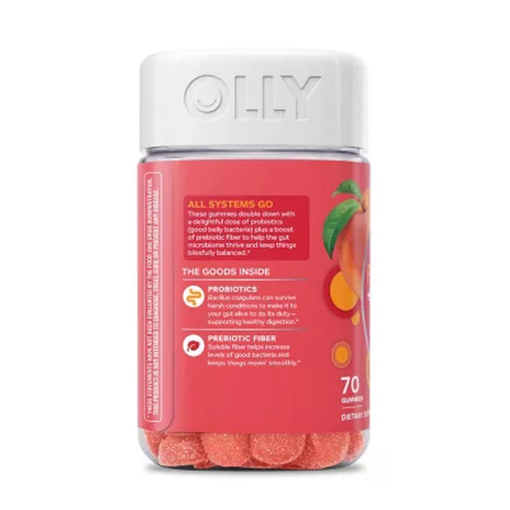 OLLY Adult Probiotic + Prebiotic Digestive Support Gummy, Peach 70 Ct.
