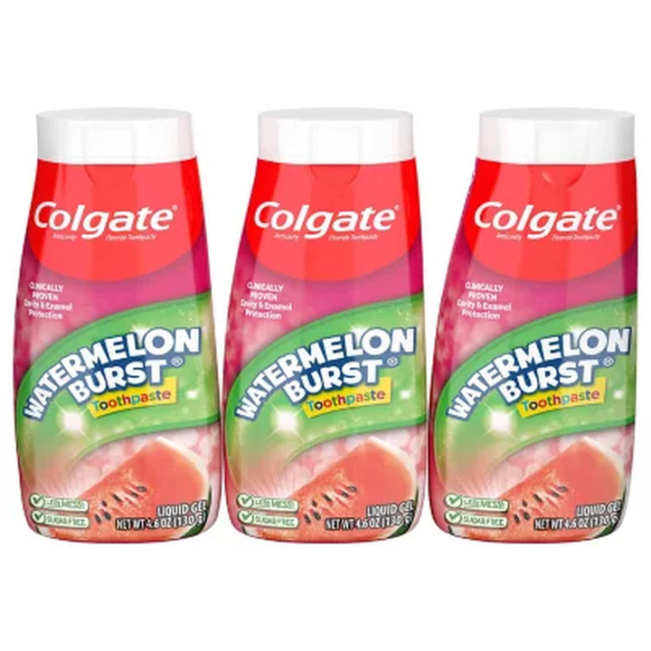 Colgate 2-In-1 Anticavity Kids' Gel Toothpaste with Fluoride, Watermelon Burst, 4.6 Oz., 3 Pk.