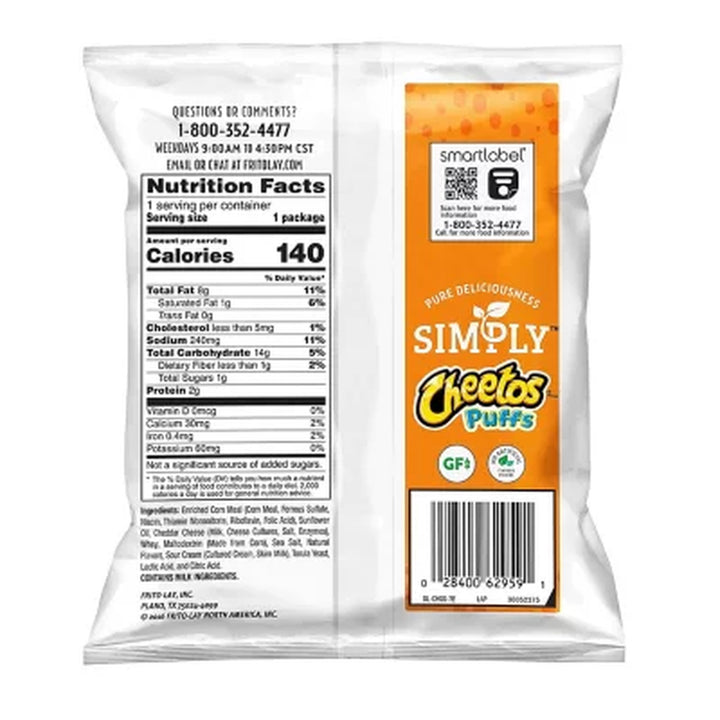 Simply Cheetos White Cheddar Puffs, 0.87 Oz., 30 Pk.